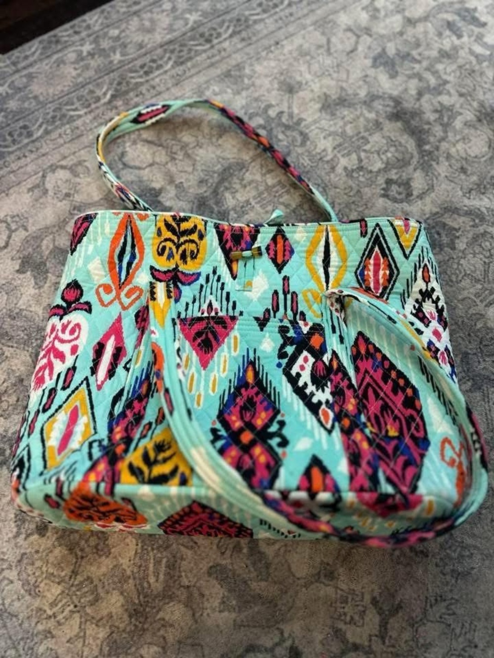Vera Bradley Vera Tote Turquoise Multicolor Quilted Pattern Tote